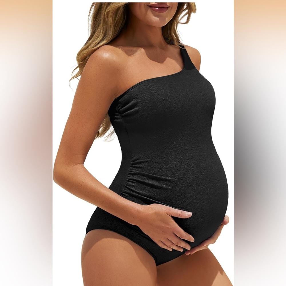 NWT Summer Mae Maternity Swimsuit One Piece One Shoulder Ribbed Pregnancy XL